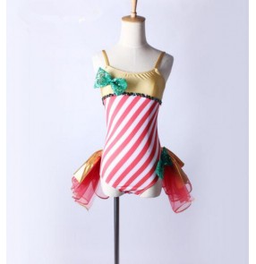 Red striped girls kids children kids  competition professional performance leotard ballet dance dresses tutu tops